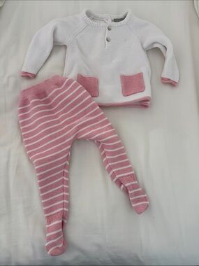 Coconuts by Matisse White and Pink Knit Footie Set